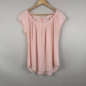 LC Lauren Conrad Light Pink Swiss Dot Women's Cap Sleeve Blouse Size M